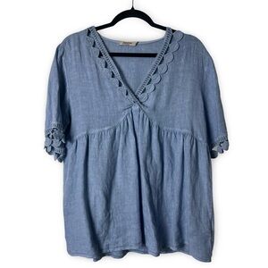 SpazioChic - Women’s Made In Italy Linen Babydoll Top Chambray Blue – Sz. L